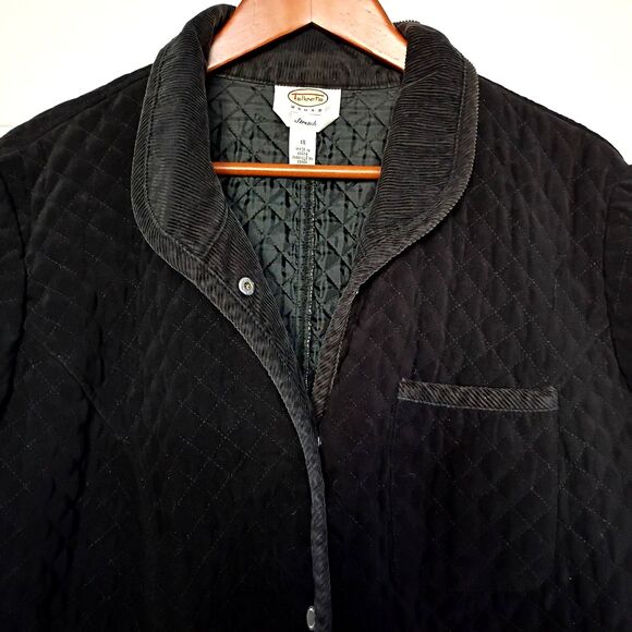 Talbots Black Quilted Jacket Snap Front Corduroy Trim 1XL - Picture 3 of 7